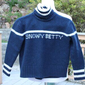 Snowy Betty London Yout Girls Turtleneck Sweater S M White & Dark Navy Blue Wool